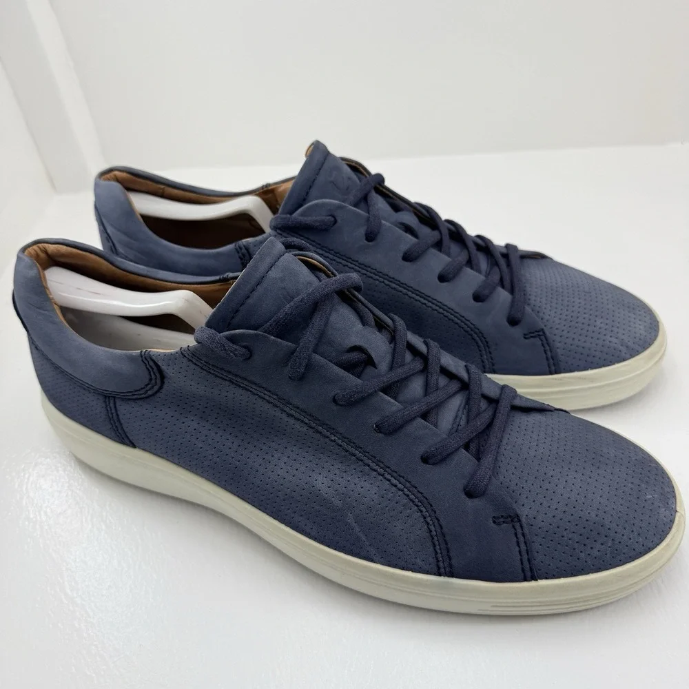 ECCO Soft 7 Street Navy Blue Perforated Leather Sneakers Men's US 12.5 EU 46